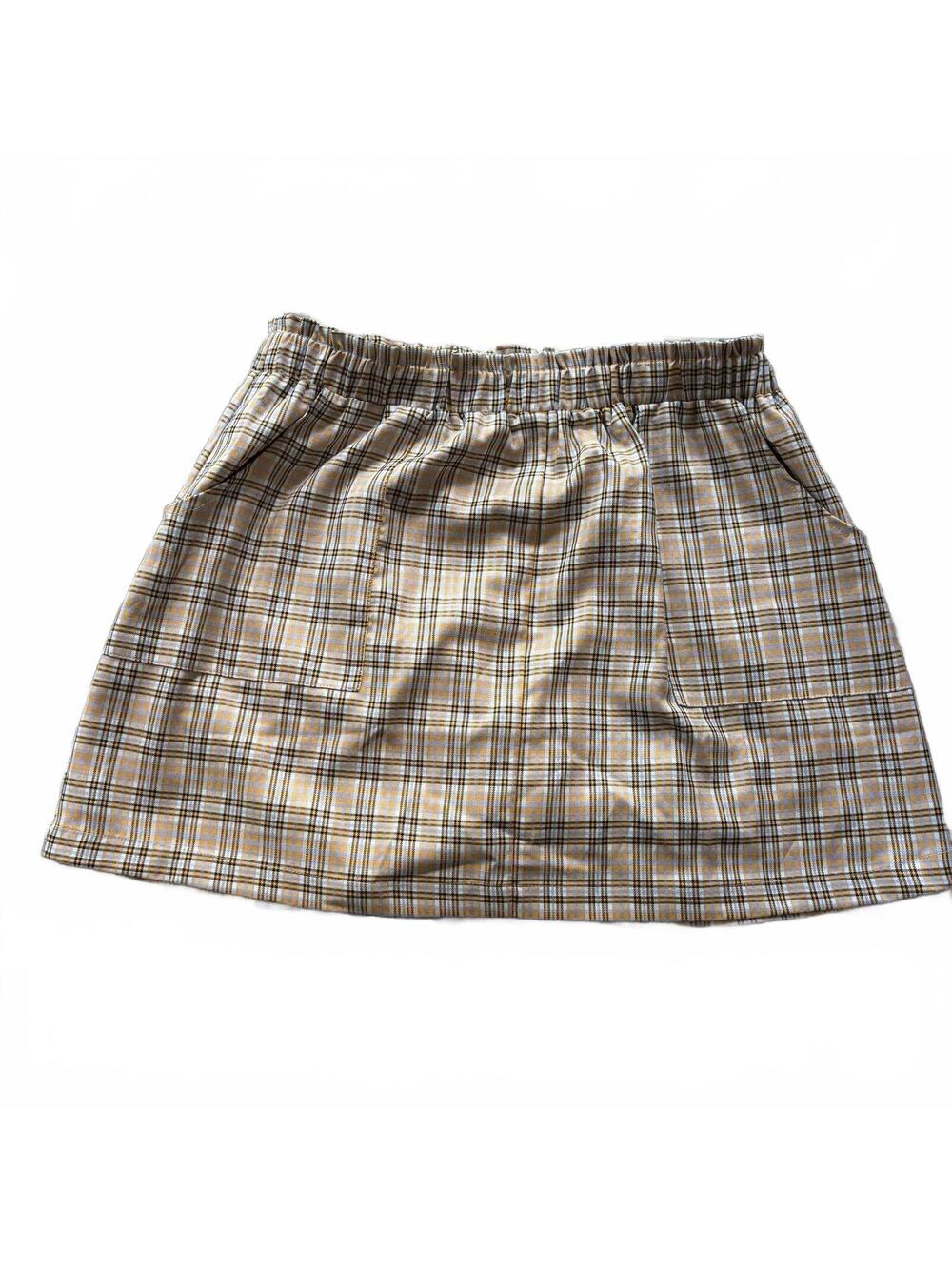 Altar'd State orange and purple plaid paperbag waist skirt
